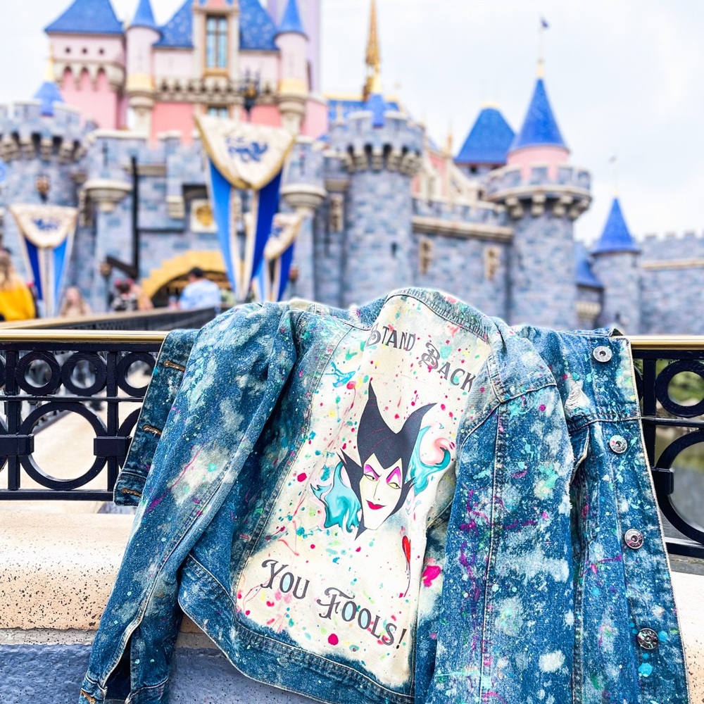 Disney Maleficent Customized Jean Jacket Paint Splash Glow in the Dark